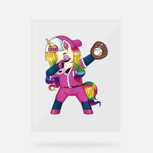 Dabbing Unicorn Softball Arc En Ciel Filles De Bas (Recto)
