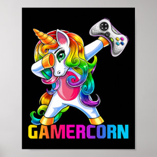 Dabbing Unicorn Video Game Controller Gamer Meisje Poster