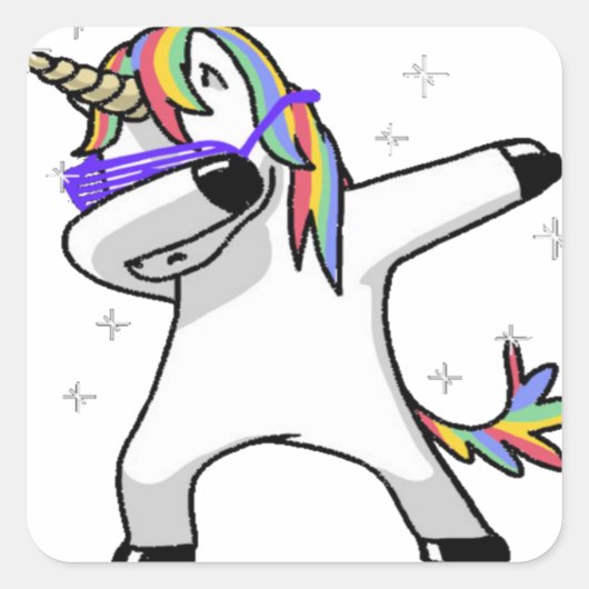 Dabbing Unicorn Vierkante Sticker (Voorkant)