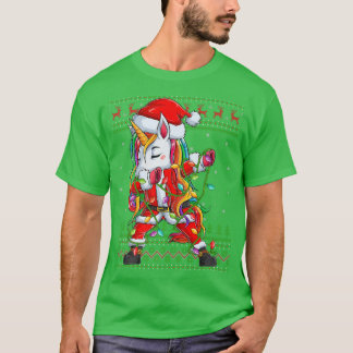 Dabbing Unicorn Xmas licht Ugly Santa Unicorn Chr. T-shirt