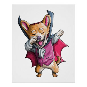 Dabbing Vampier Corgi Schattig Halloween Corgi Gra Perfect Poster