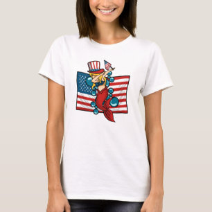 Dabbing Zeemeermin Amerikaanse Vlag Patriottisch T T-shirt