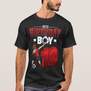 Dabende jongen 10 jaar oud Voetballer 10e verjaard T-shirt