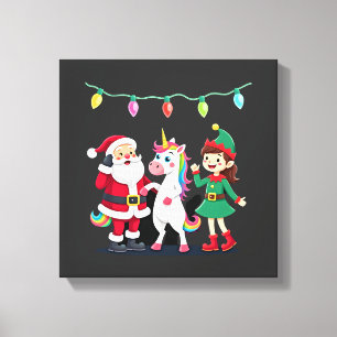 Dabende Kerstman Elf Eenhoorn Kerst Kinderen Jonge Canvas Afdruk