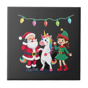 Dabende Kerstman Elf Eenhoorn Kerst Kinderen Jonge Tegeltje
