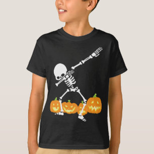 Dabende Skelet Pompoen Veld Halloween Griezelen T-shirt