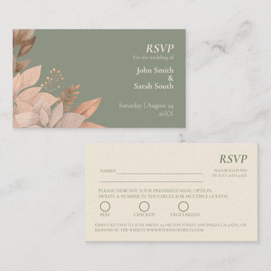 D'accompagnement 3,5 x 2 RSVP Mariage - Carte Sage Green (Devant / Derrière)