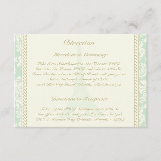 D'accompagnement 3,5 x 5 Carte Direction Damask Paris (Devant)