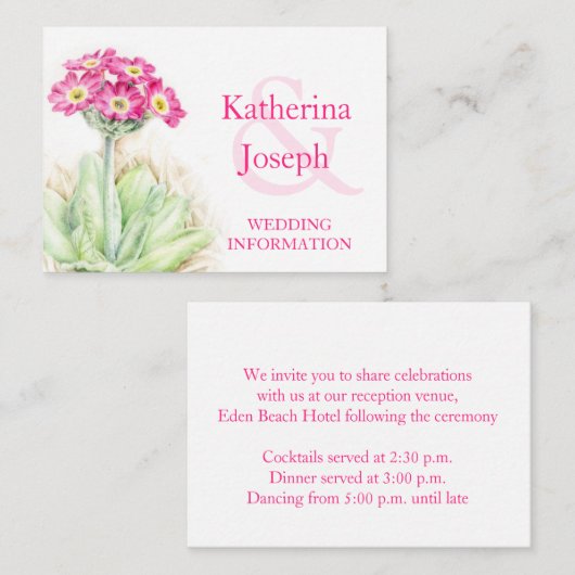 D'accompagnement Alpine primrose art mariage info carte boîtier (Devant / Derrière)