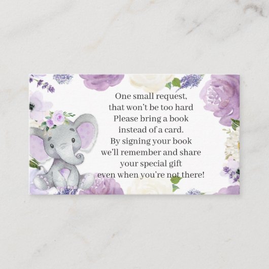 D'accompagnement Baby shower Purple Elephant Demande Carte (Devant)
