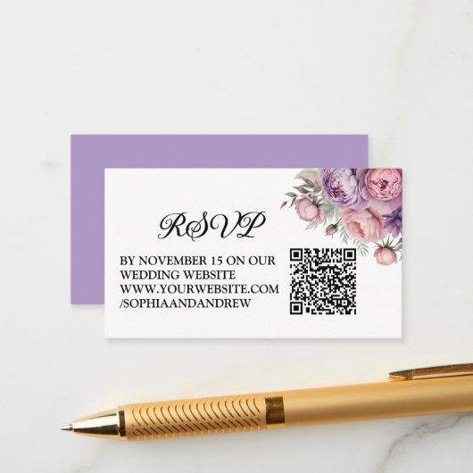 D'accompagnement Belle carte RSVP de mariage floral avec code QR (Devant/Arrière en situation)