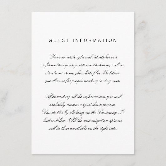 D'accompagnement Blanc Nettoyer Élégant Mariage Carte d'insertion (Devant)
