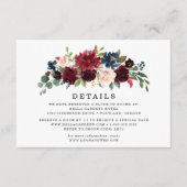 D'accompagnement Blush Burgundy Navy Floral Mariage Détails Carte (Devant)