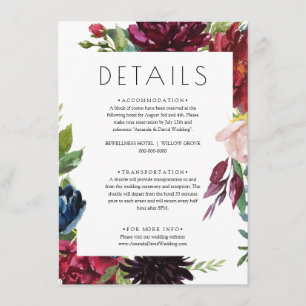 D'accompagnement Blush Burgundy Navy Floral Mariage Détails Carte