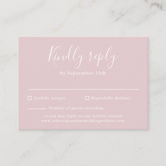 D'accompagnement Blush rose Budget moderne Script Mariage carte RSV (Devant)
