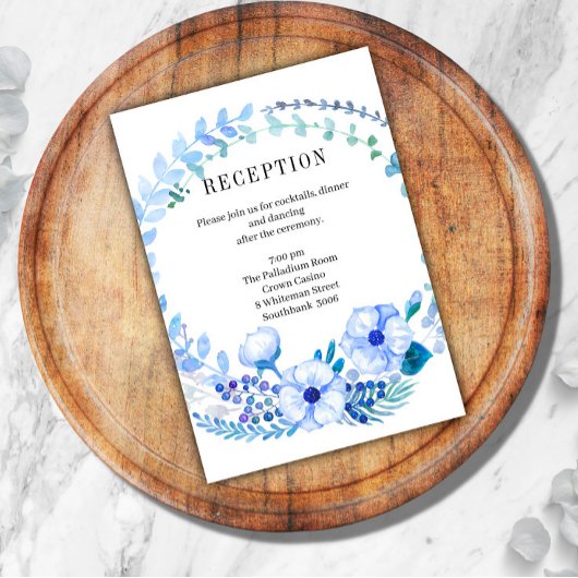 D'accompagnement Boho Blue Floral Mariage Carte de la réception