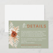 D'accompagnement Boho Pampas Burnt Orange Mariage Détails Carte (Devant / Derrière)