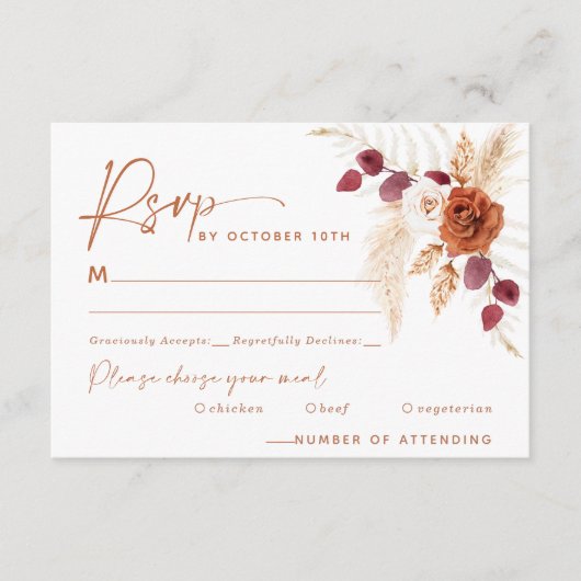 D'accompagnement Boho Pampas Terracotta Mariage Carte RSVP (Devant)