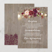 D'accompagnement Burgundy Floral Information Mariage Carte d'hôte (Devant / Derrière)