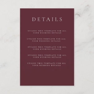 D'accompagnement Burgundy Merlot Détails du Mariage Carte de boîtie