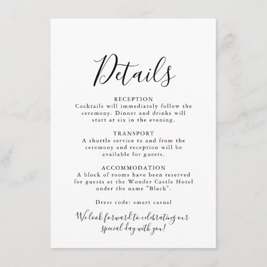 D'accompagnement Calligraphie Détails du Mariage officiel Carte de  (Devant)