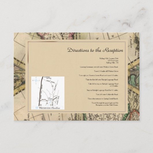 D'accompagnement Carte Antique Vieux Monde - Mariage Itinéraire (Devant)