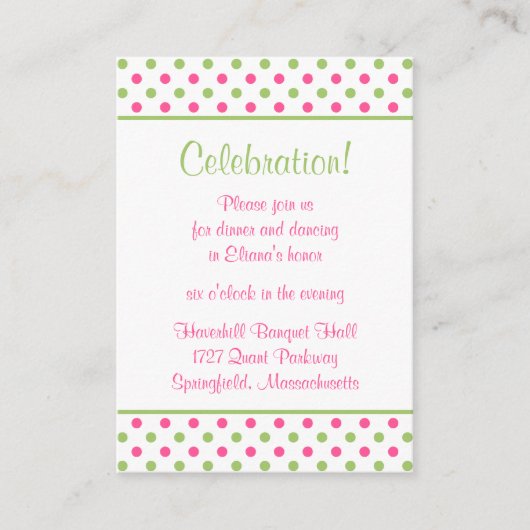 D'accompagnement Carte Bat mitzvah Pois rose (Devant)