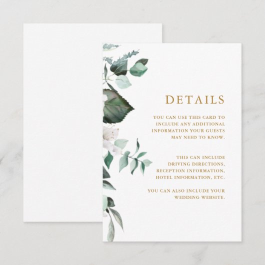 D'accompagnement Carte Boîtier Chic Blanc Floral Informations Clien (Devant / Derrière)