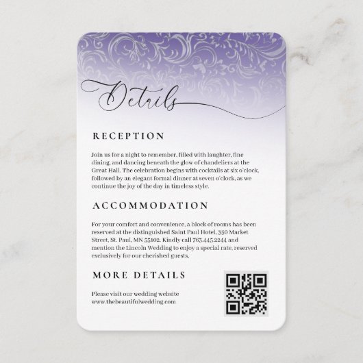D'accompagnement Carte Boîtier de Réception Mariage damassé Violet (Devant)