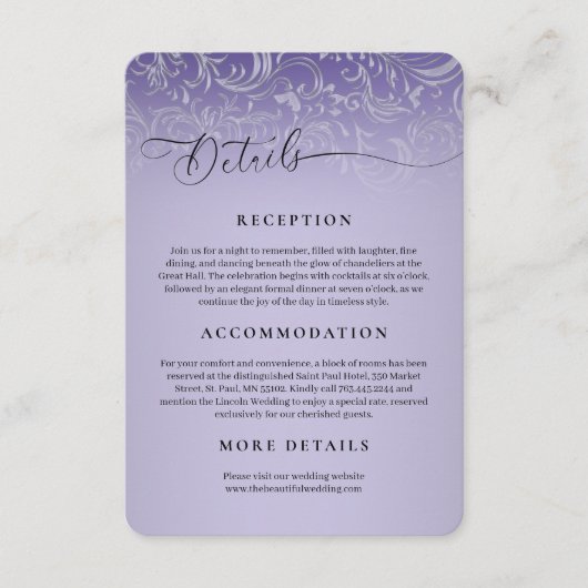 D'accompagnement Carte Boîtier de Réception Mariage damassé Violet (Devant)