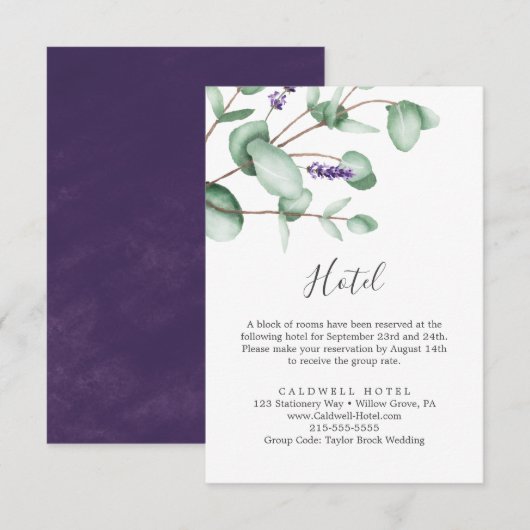 D'accompagnement Carte Boîtier Rustique Lavande & Eucalyptus Hotel (Devant / Derrière)