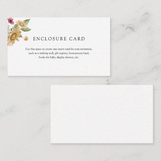 D'accompagnement Carte d'annonce rustique au tournesol (Devant / Derrière)