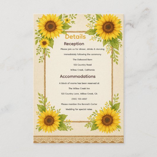 D'accompagnement Carte de boîtier de tournesol rustique (Devant)