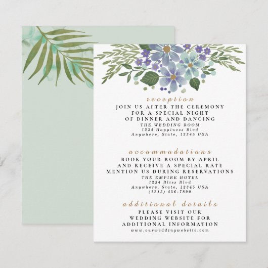 D'accompagnement Carte de boîtier Mariage 04d Feuille aquarelle (Devant / Derrière)