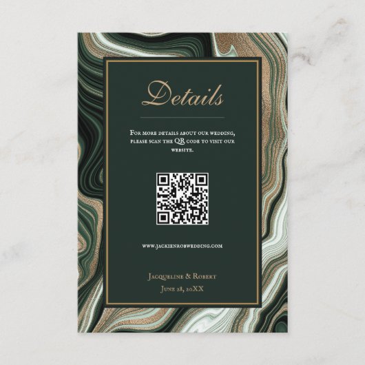 D'accompagnement Carte de boîtier Mariage de code QR en marbre vert (Devant)