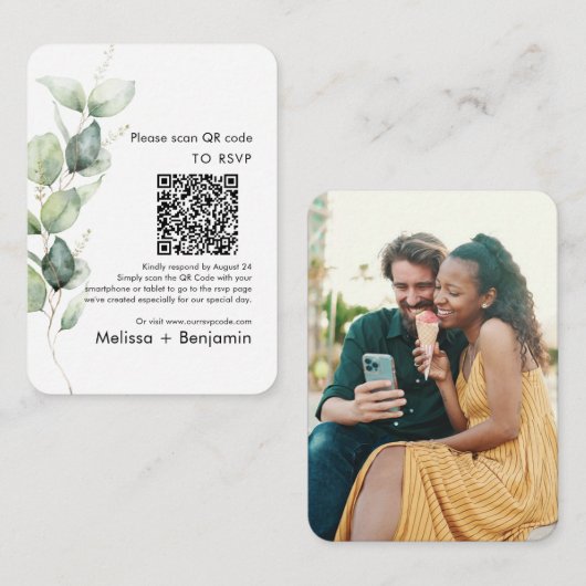 D'accompagnement Carte de boîtier Mariage Eucalyptus QR Code RSVP (Devant / Derrière)