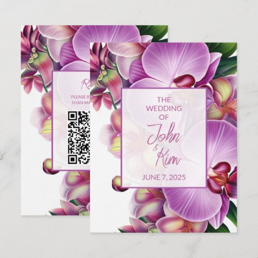 D'accompagnement Carte de boîtier Mariage Floral Orchidées avec cod (Devant / Derrière)