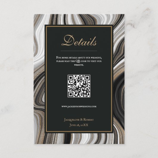 D'accompagnement Carte de boîtier Mariage QR Code en marbre noir et (Devant)