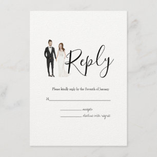 D'accompagnement Carte de boîtier Mariage RSVP en couple illustrée