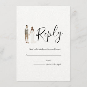 D'accompagnement Carte de boîtier Mariage RSVP en couple illustrée