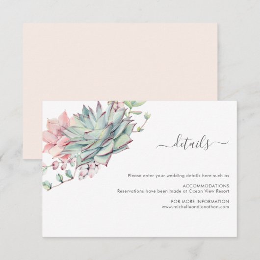 D'accompagnement Carte de boîtier Mariage succulent sucré (Devant / Derrière)