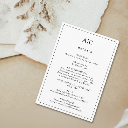 D'accompagnement Carte de boîtier pour Mariage Monogramme blanc