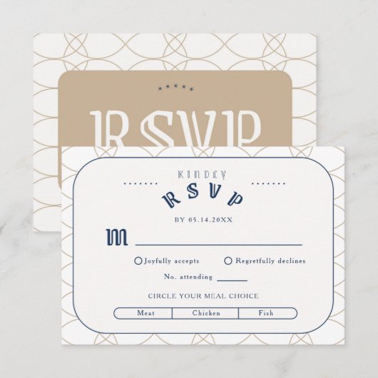 D'accompagnement Carte de boîtier RSVP Royal Blue Classic Retro (Devant / Derrière)