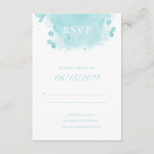 D'accompagnement Carte de boîtier RSVP Turquoise Watercolor (Devant)
