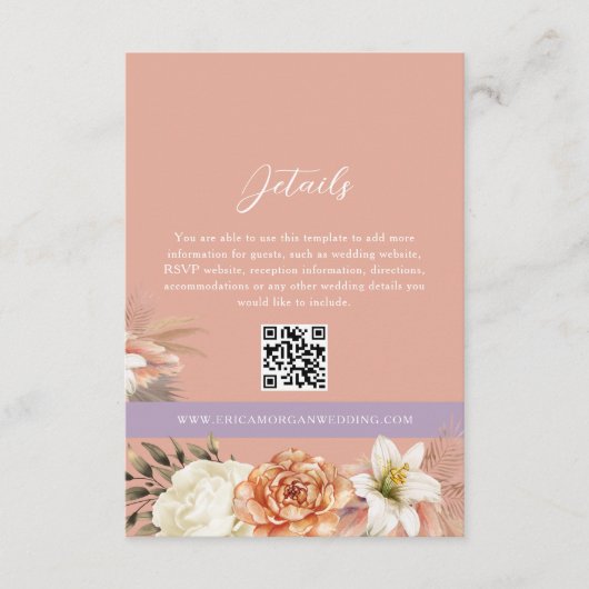 D'accompagnement Carte de code QR de détails de mariage floral pêch (Devant)