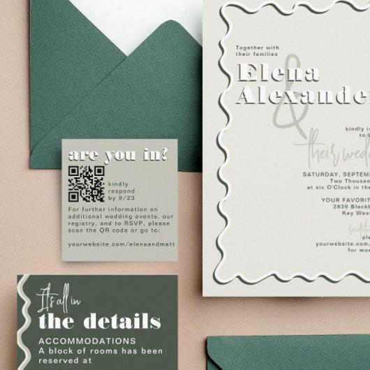 D'accompagnement Carte de code QR Retro Green Sage moderne RSVP