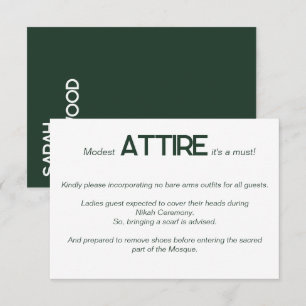 D'accompagnement Carte de code vestimentaire Emerald Green White Ma