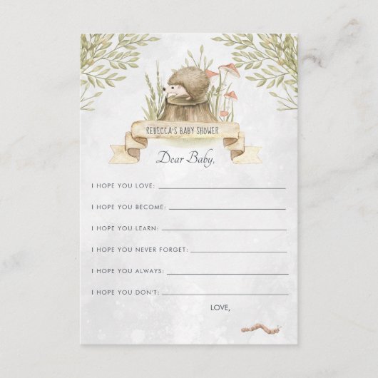 D'accompagnement Carte de conseil pour bébés | Hérisson boisé (Devant)