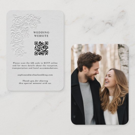 D'accompagnement Carte de décoration avec roses blanches en relief  (Devant / Derrière)