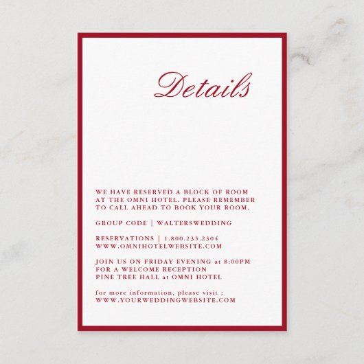 D'accompagnement Carte de détail Mariage rouge de calligraphie mode (Devant)